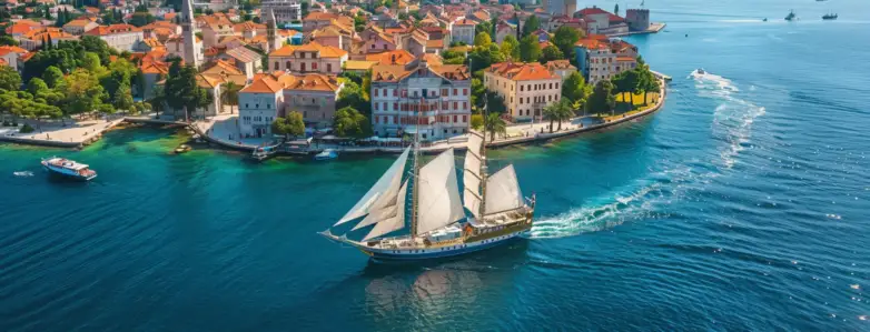 Traditional gulet anchored in calm turquoise bay